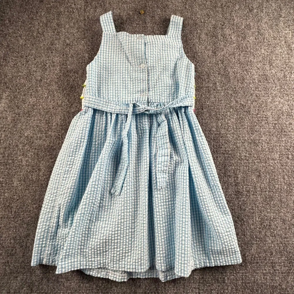 Emily Rose Girls Size 5 Blue Gingham Seersucker Ice Cream Ruffle Dress S963826